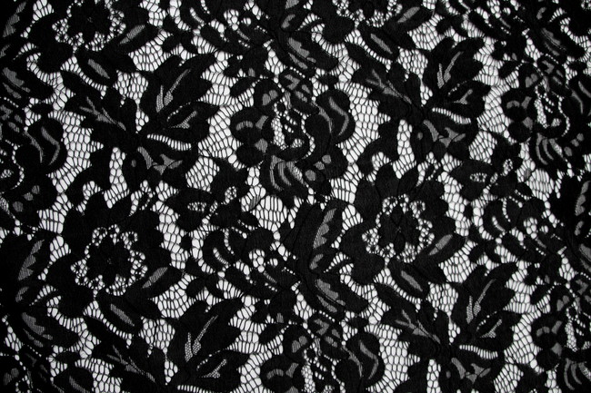 Black Floral Stretch Lace New Image