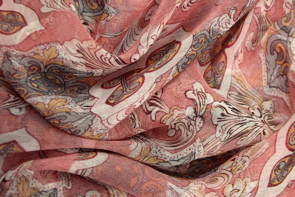 Floral & Fleur de Lis Shimmering Pink Printed Chiffon