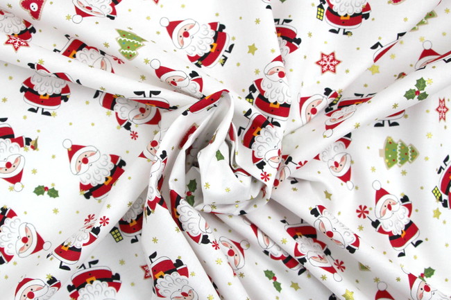 Little Santa on White Premium Printed Cotton