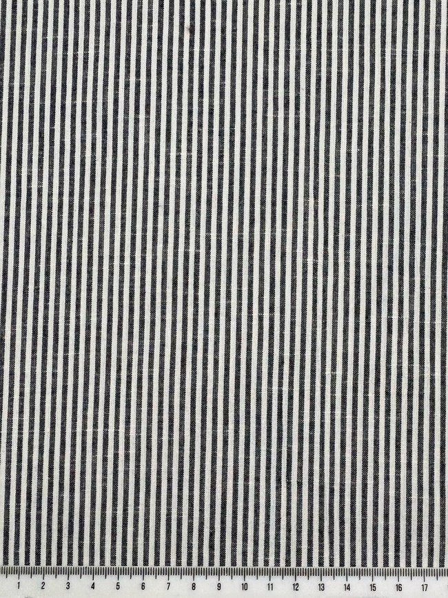 Charcoal & Ivory Mini Striped Linen Cotton Shirting