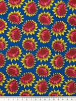 Pink Sunflowers on Blue Printed Cotton