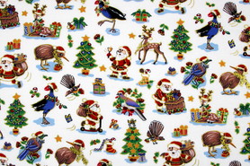 A Kiwi Christmas on White Premium Printed Cotton