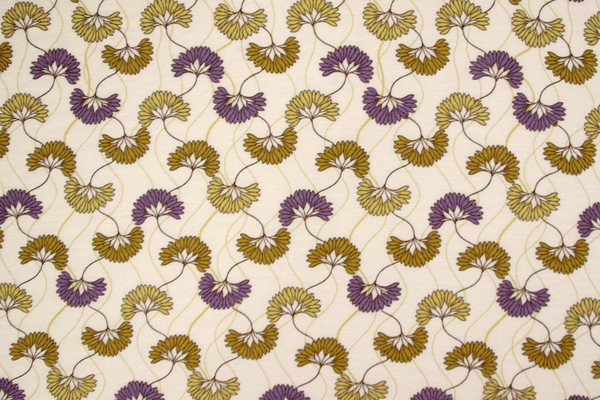 Mustard & Mauve Flowers on Biscuit Printed Bamboo Cotton Blend