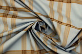 Brown Tartan Check on Pale Blue Printed Cotton