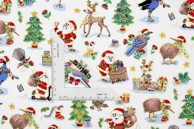 A Kiwi Christmas on White Premium Printed Cotton