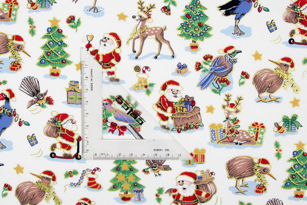 A Kiwi Christmas on White Premium Printed Cotton