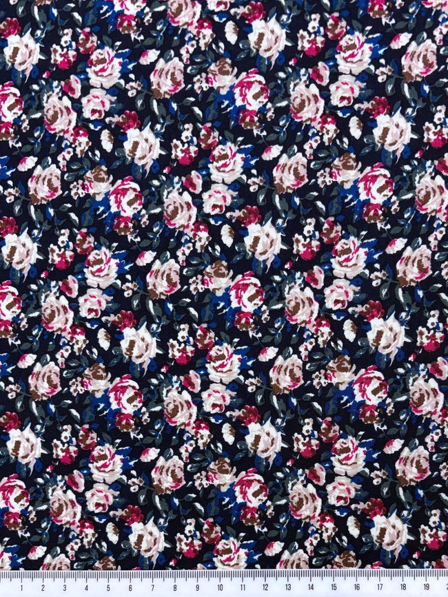 Floral on Dark Navy Rayon