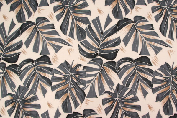 Charcoal Grey Tones Palm Leaves on Ivory Printed Bamboo Cotton Blend