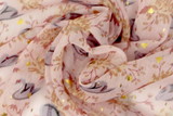 Elegant Swans with Gold on Pale Pink Crinkled Printed Chiffon