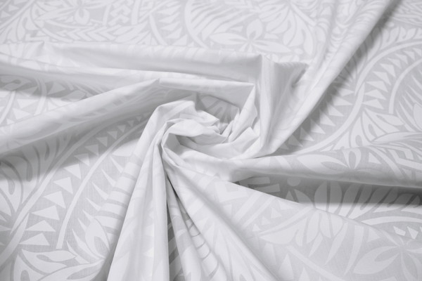Petals & Palms - White on White Pasifika Polycotton
