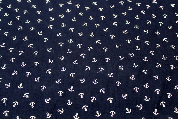 Anchors Away Printed Cotton - Cream on Navy