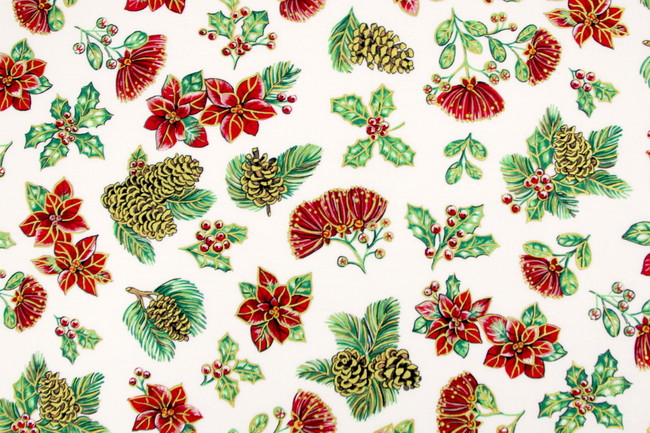 Pohutukawa & Holly Premium Printed Cotton