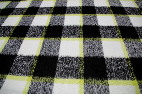 Brushed Checked Wools; Fluoro, Black & Ivory - 445 GSM