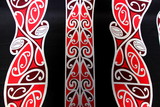 Red & White on Black Traditional Maori Design Printed Dobby