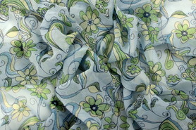 Daisies on Blue Printed Chiffon