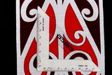Red & White on Black Traditional Maori Design Printed Dobby