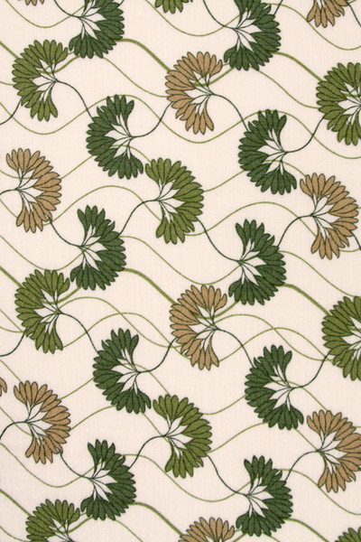 Green & Beige Flowers on Ivory Printed Bamboo Cotton Blend