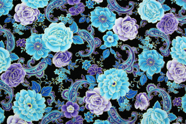 Turquoise & Purple Floral Printed Cotton