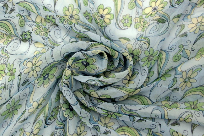 Daisies on Blue Printed Chiffon