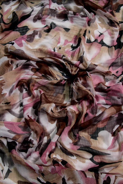 Abstract Flowers Pinks, Brown & Purple Chiffon