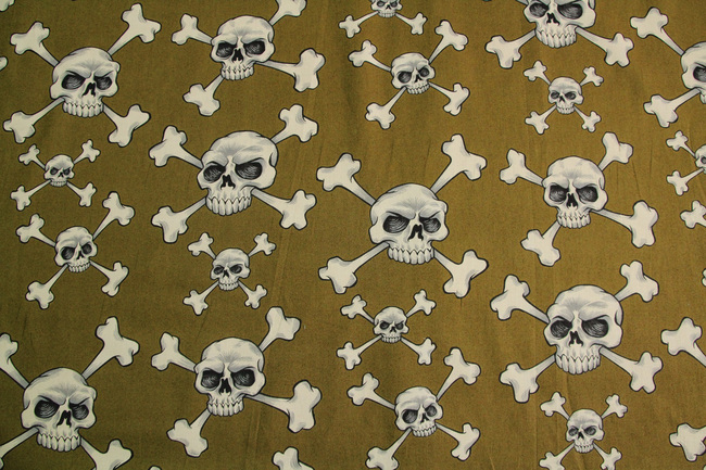 Skull & Cross Bones on Khaki Printed Cotton