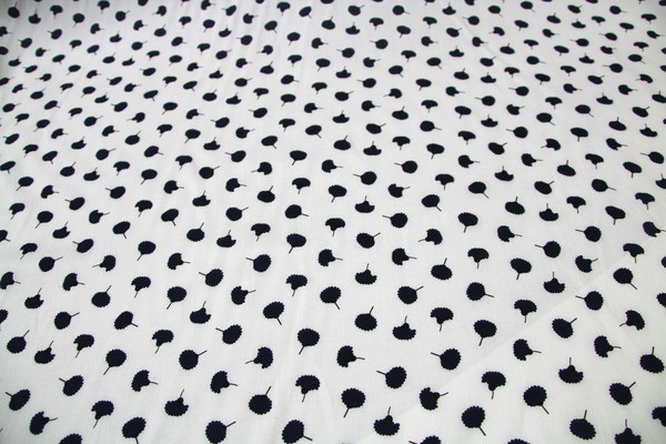 Navy Flower on White Rayon