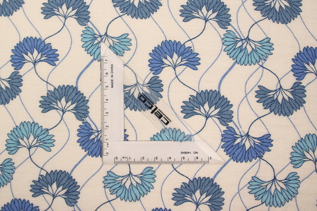 Vintage Wedgewood Blue Flowers on Ivory Printed Bamboo Cotton Blend