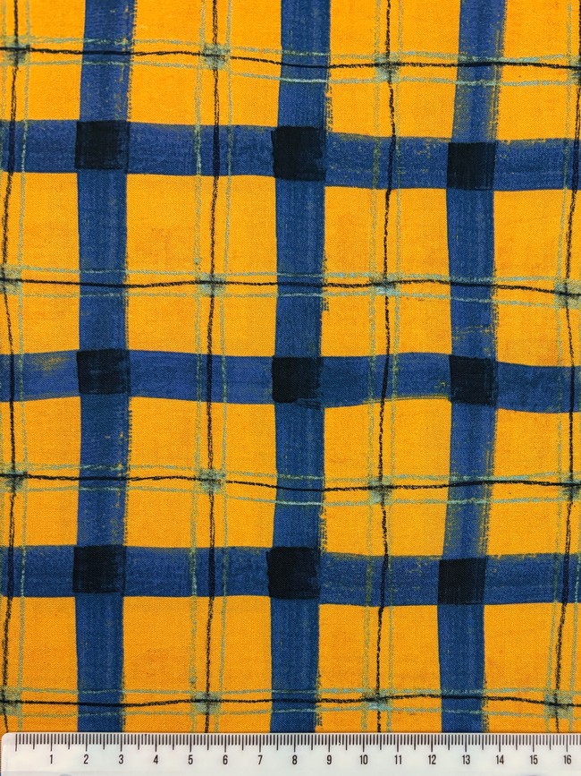 Blue & Yellow Plaid Printed Cotton