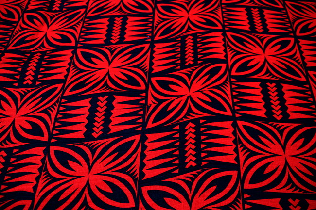 Red & Black Spearhead Printed Pasifika Dobby