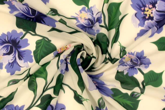 Purple Multi Floral on Cream Printed Chiffon