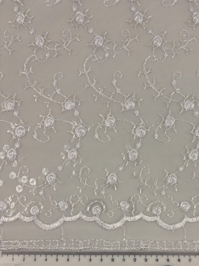 White Rose Sequinned Scalloped Lace
