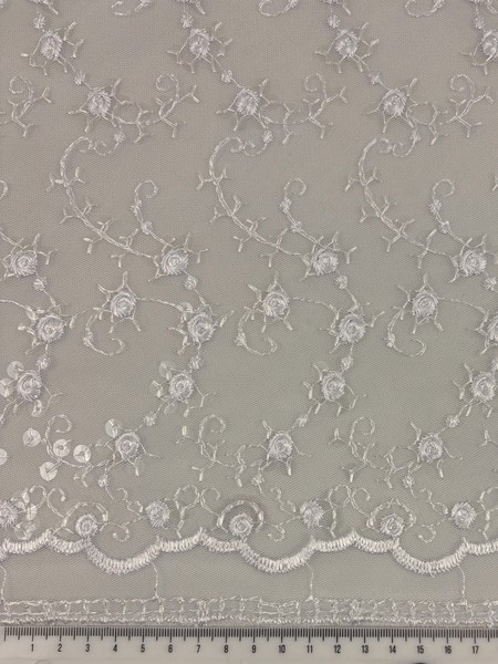 White Rose Sequinned Scalloped Lace