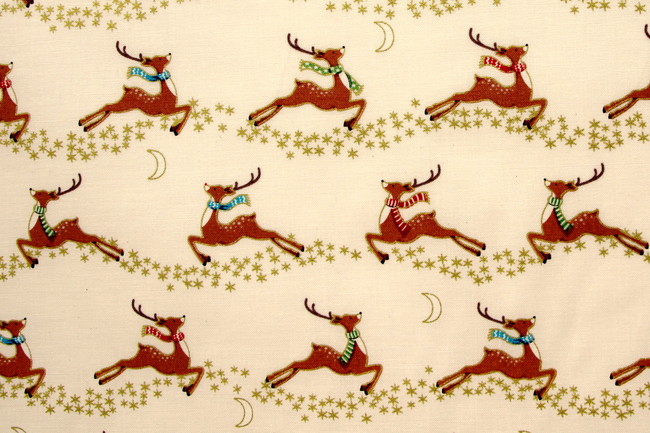 Prancing Reindeers on Printed Cotton