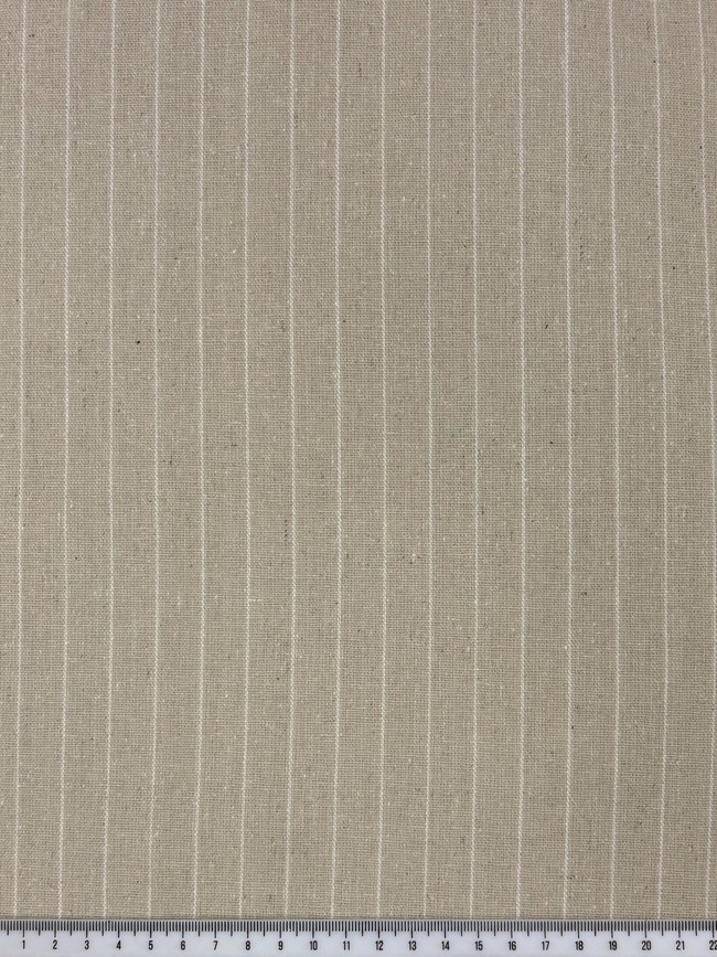 White Pin Stripe on Neutral Linen Cotton Blend