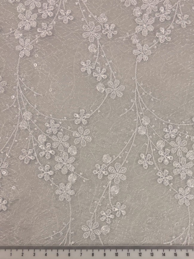 White Floral Cobweb Scalloped Corded Lace