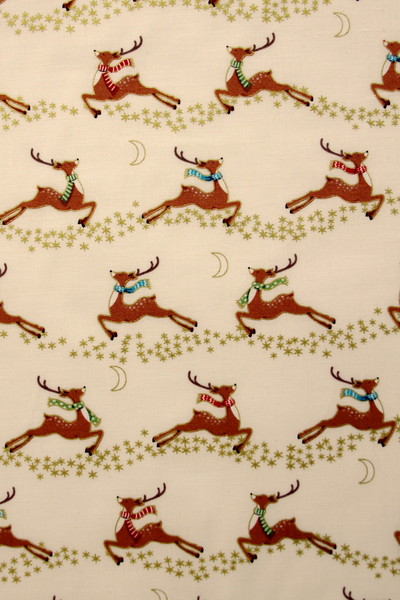 Prancing Reindeers on Printed Cotton