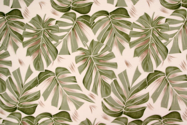 Green Palm Leaves on Ivory Printed Bamboo Cotton Blend