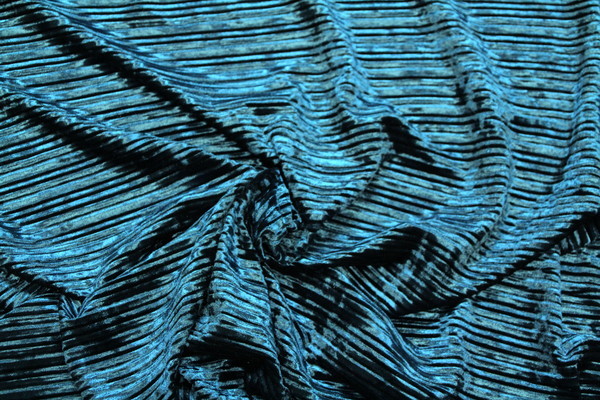 Peacock Pleated, Crushed, Stretch Velvet - 225 GSM