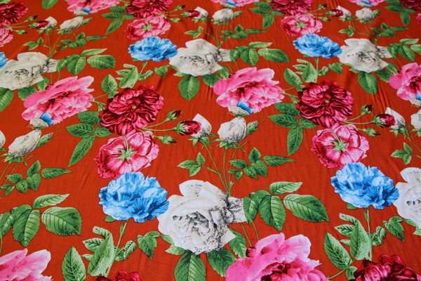 Butterflies & Roses on Copper Rayon New Image