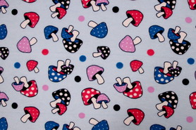 Fairyland Toadstools on Printed Light Blue Flannelette