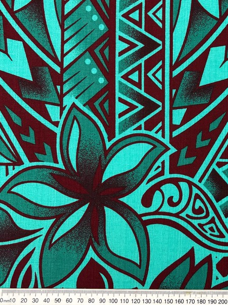 Burgundy & Jade tones Pacific Island Cotton Dobby
