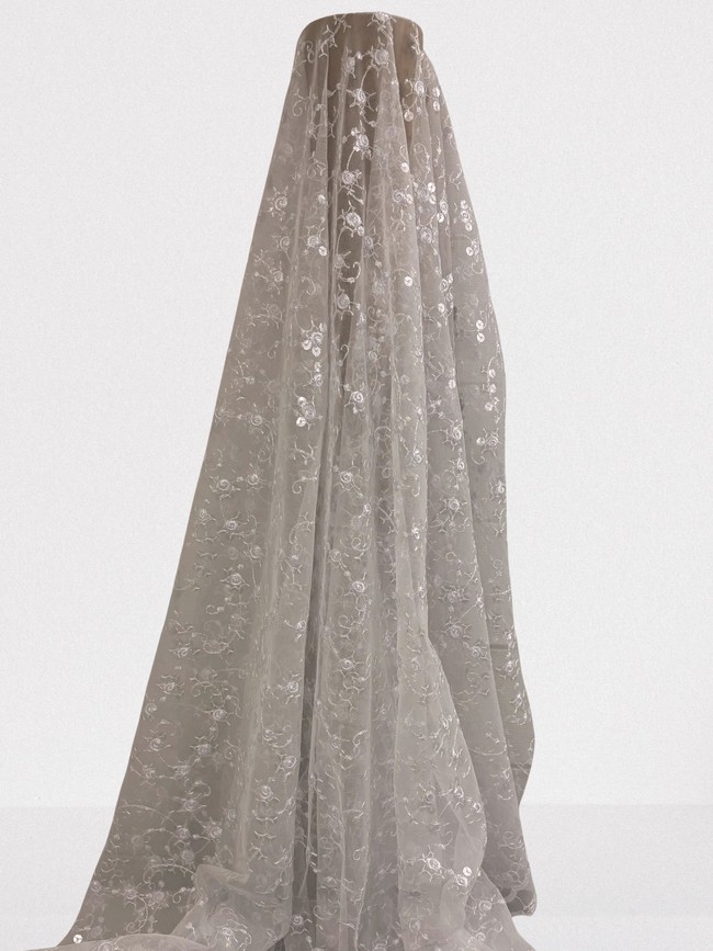 White Rose Sequinned Scalloped Lace