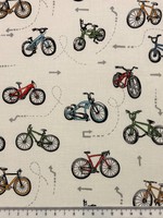 Bicycles on White Printed Cotton