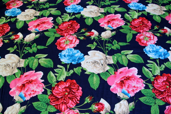 Butterflies & Roses on Navy Rayon New Image