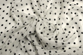 White with Black Spots Printed Chiffon