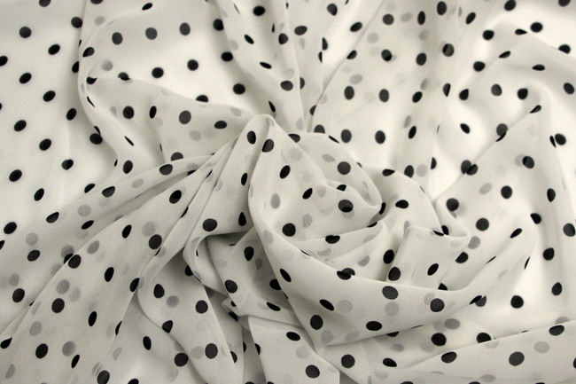 White with Black Spots Printed Chiffon 