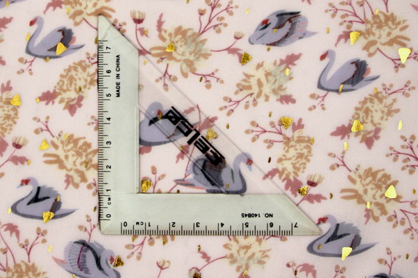 Elegant Swans with Gold on Pale Pink Crinkled Printed Chiffon