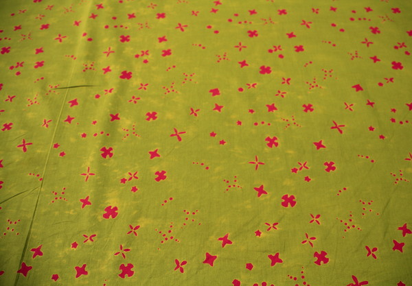  Pink on Acid Green Batik Style Cotton New Image