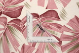 Rose Pink Palm Leaves on Ivory Printed Bamboo Cotton Blend