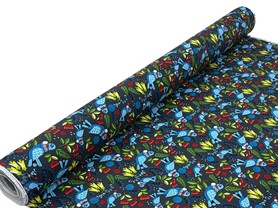 Tui & NZ Plants on Charcoal Printed Cotton
